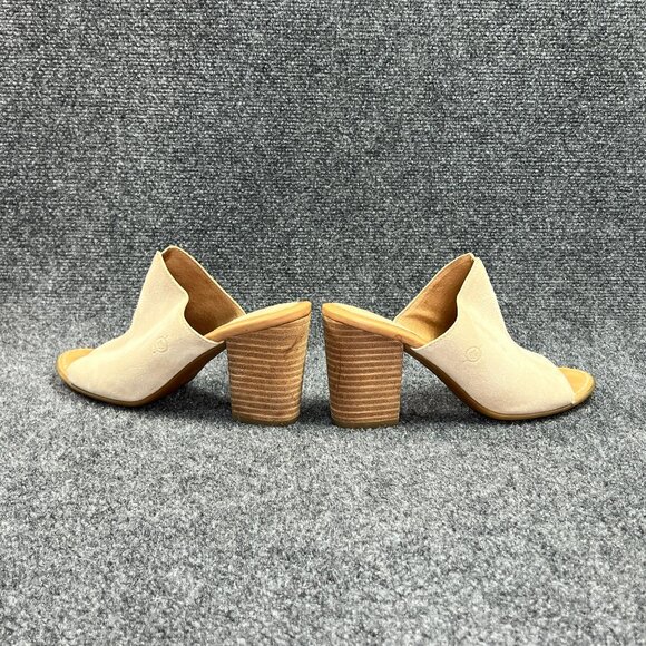 Born Heels Women's Size 8 Cream Suede Leather Slip On Heeled Mules Sandals - Picture 6 of 13